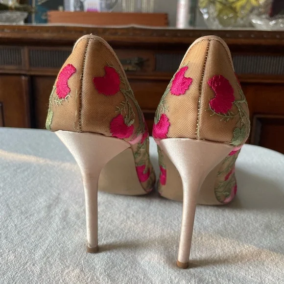 Betsey Johnson Nude Sheer Floral Stiletto Heels - Picture 7 of 9